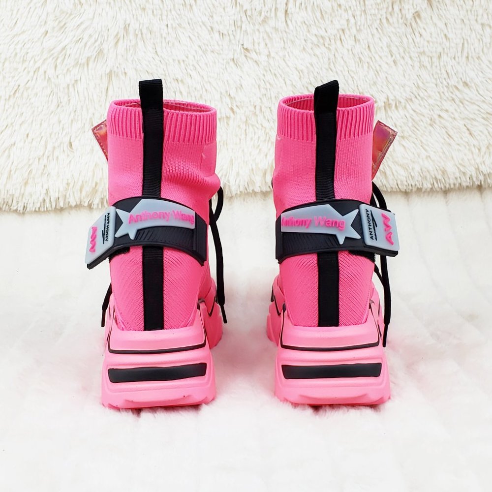 Wang Damson Pink Pull On Platform Sneaker Boots 4" Hidden Wedge RESTOCKED - Picture 9 of 13